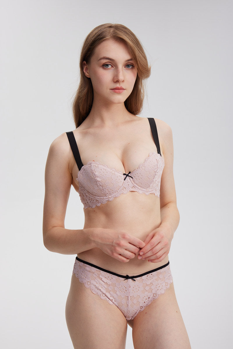KOOYTE 1pcs Lingerie Women Underwear Solid Pink Convertible Straps