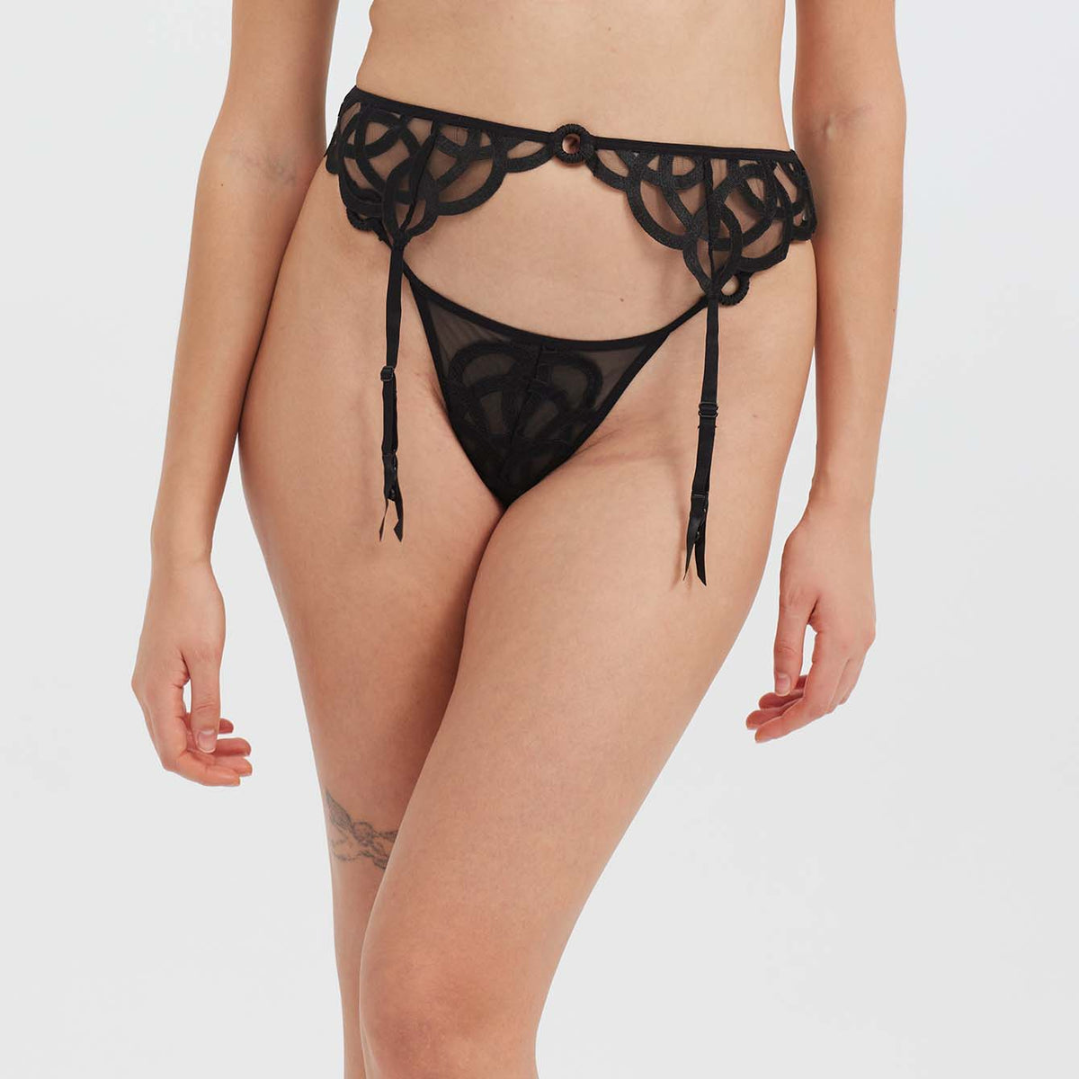 Sheer Lace Embroidered Garter Belt - Rosey Isle