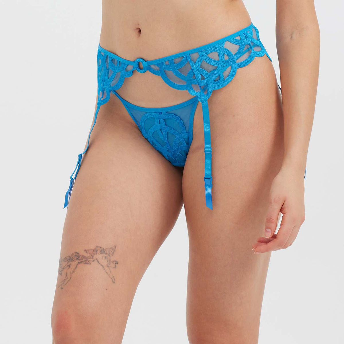 Mesh Embroidered Cutout Garter Belt - Rosey Isle