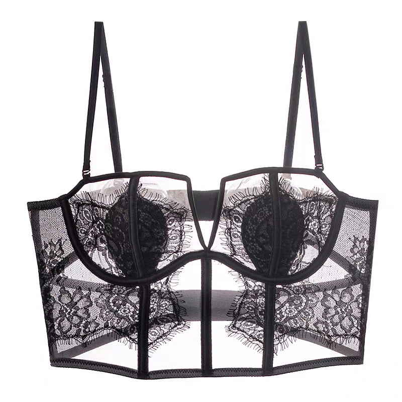 Lace Sheer Boned Corset Bra - Rosey Isle