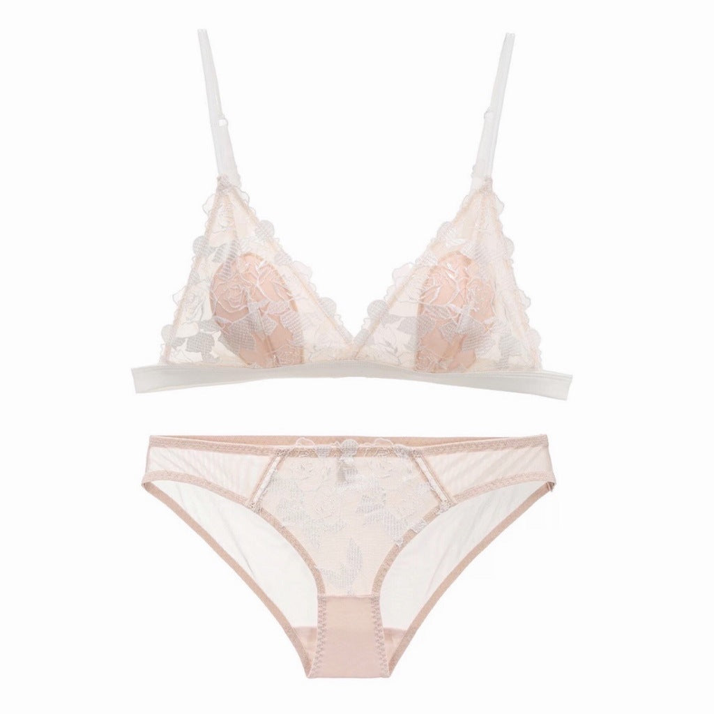 Rose Embroidery Triangle Cup Mesh Bra - Rosey Isle