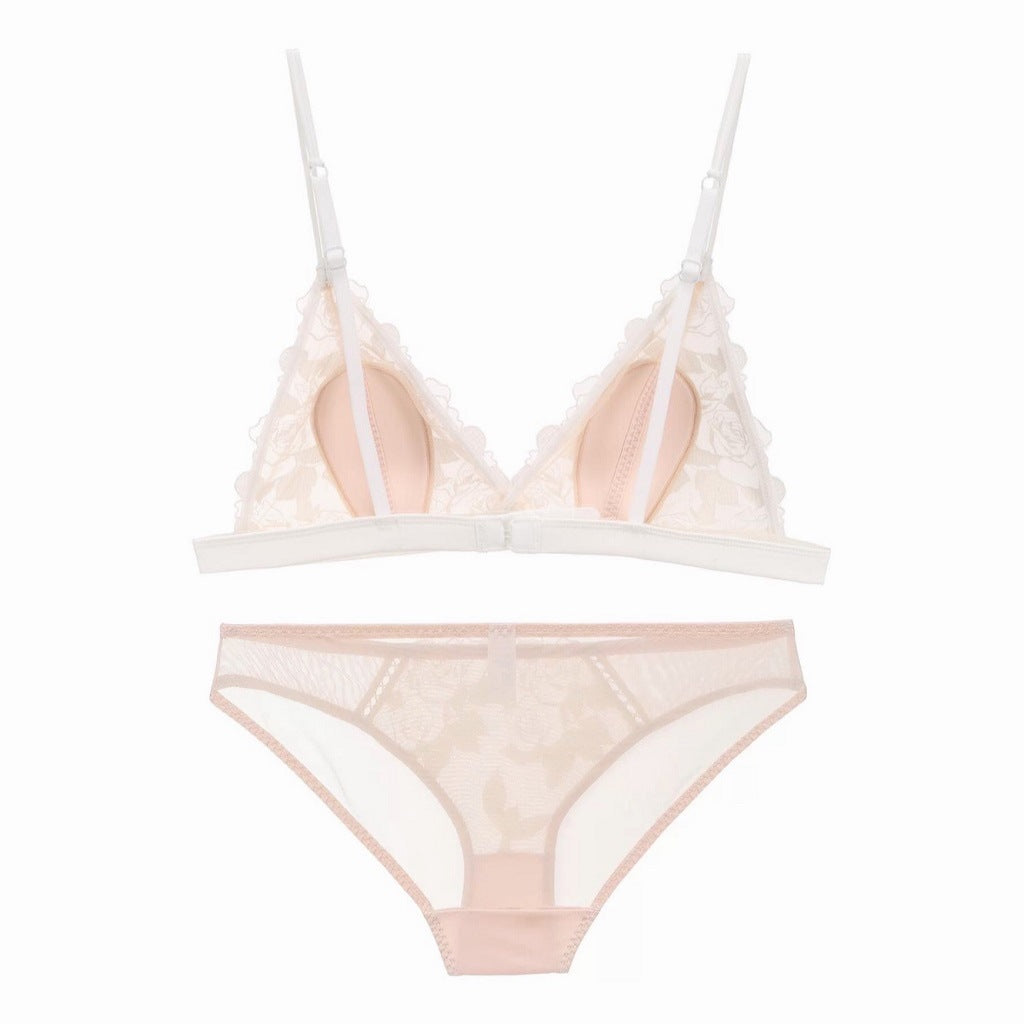 Rose Embroidery Triangle Cup Mesh Bra - Rosey Isle