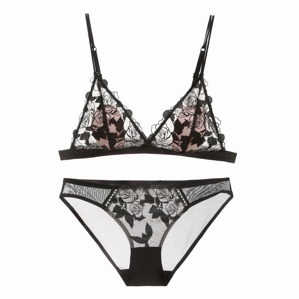 Rose Embroidery Triangle Cup Mesh Bra - Rosey Isle