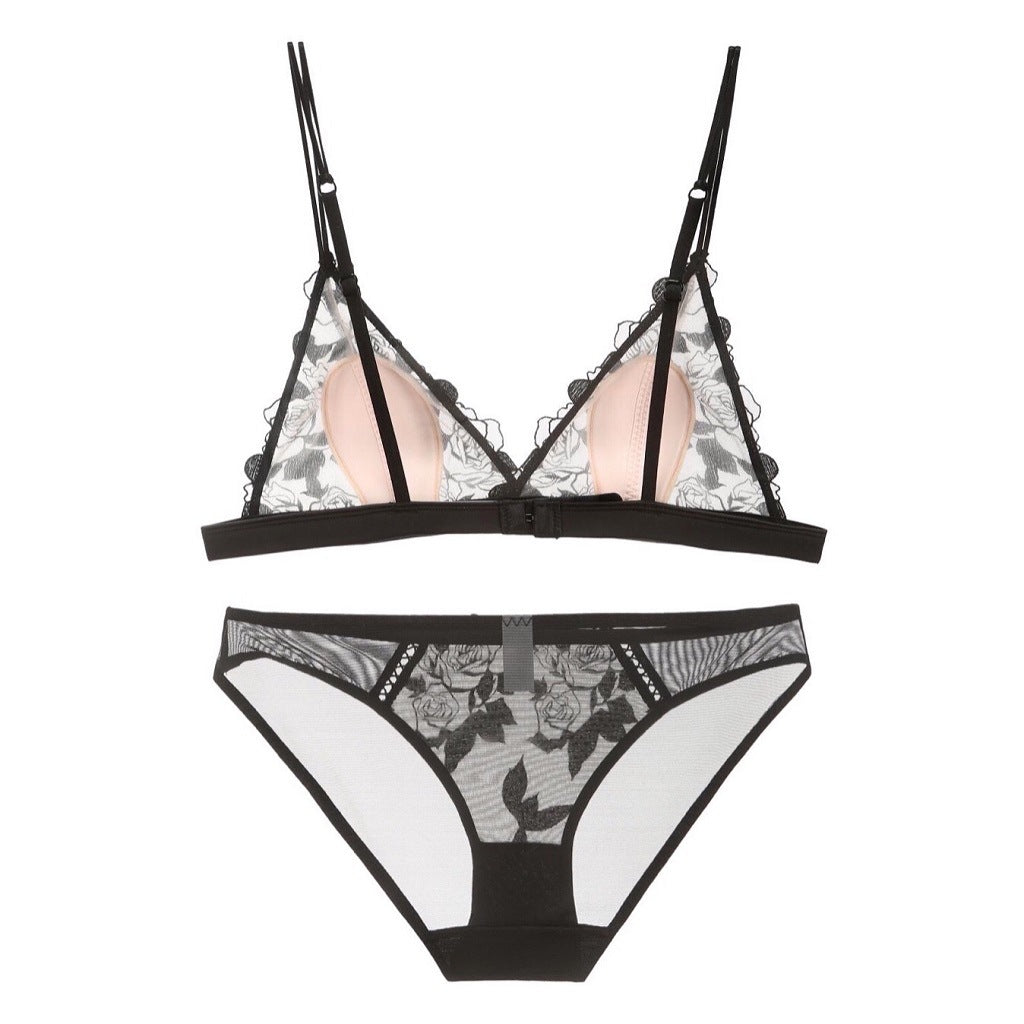 Rose Embroidery Triangle Cup Mesh Bra - Rosey Isle