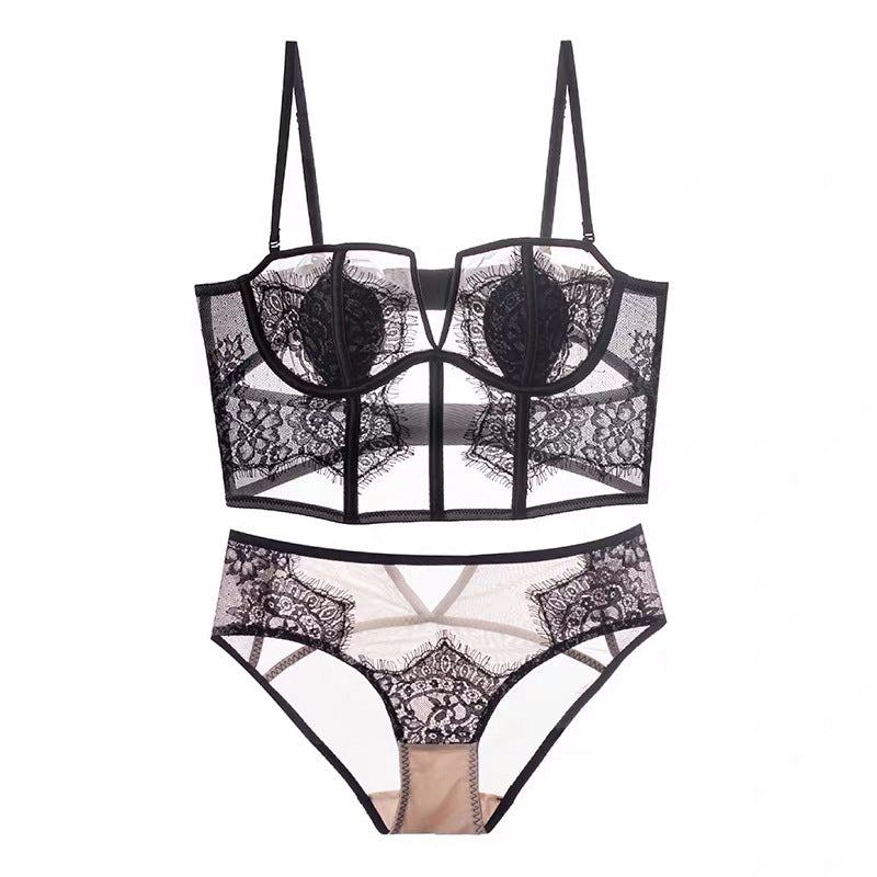 Lace Sheer Boned Corset Bra - Rosey Isle